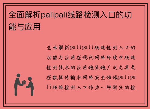 全面解析palipali线路检测入口的功能与应用